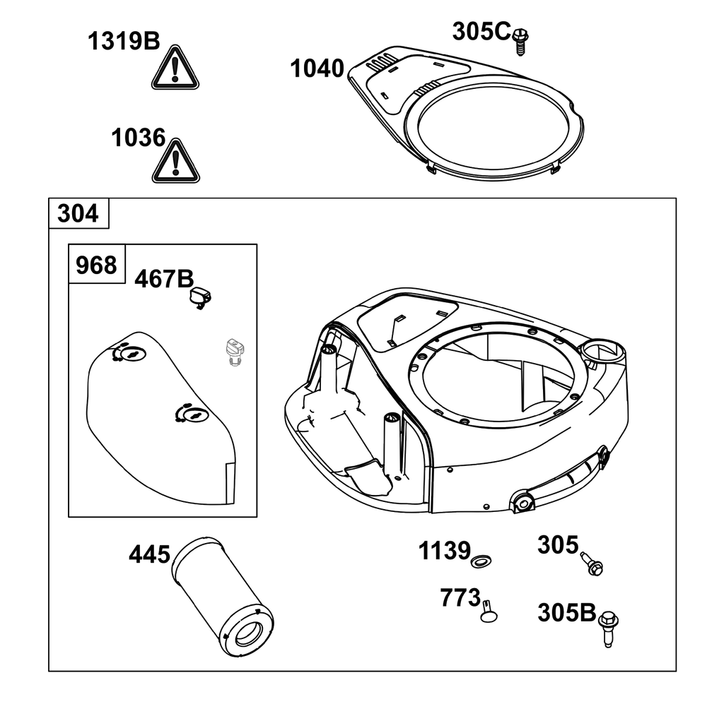 Blower Housing Group Diagram and Parts List for 31R875-0038-B5  Briggs and Stratton Engine